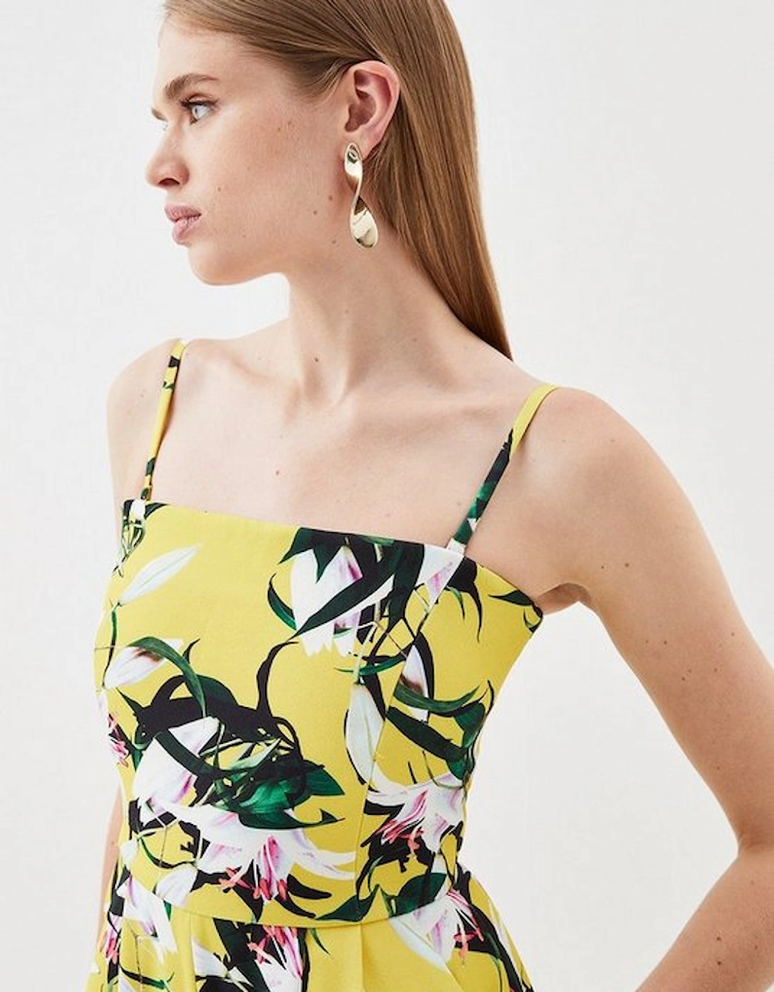 Neon Lily Print Bandeau Wide Leg Jumpsuit