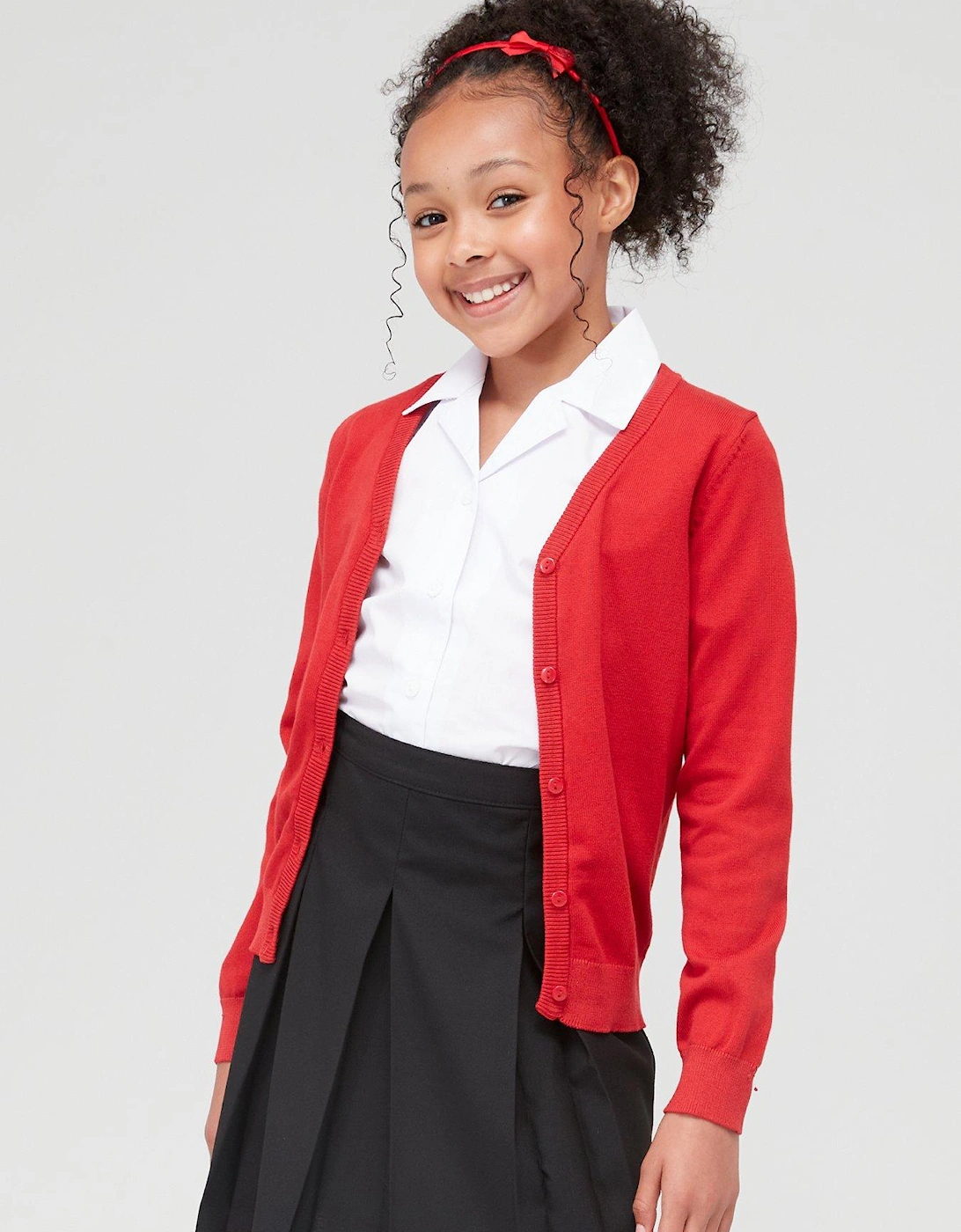 Girls 2 Pack School Cardigans - Red, 2 of 1