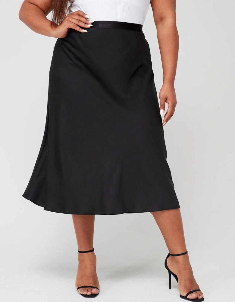 Plus Satin Bias Cut Midi Skirt – Black