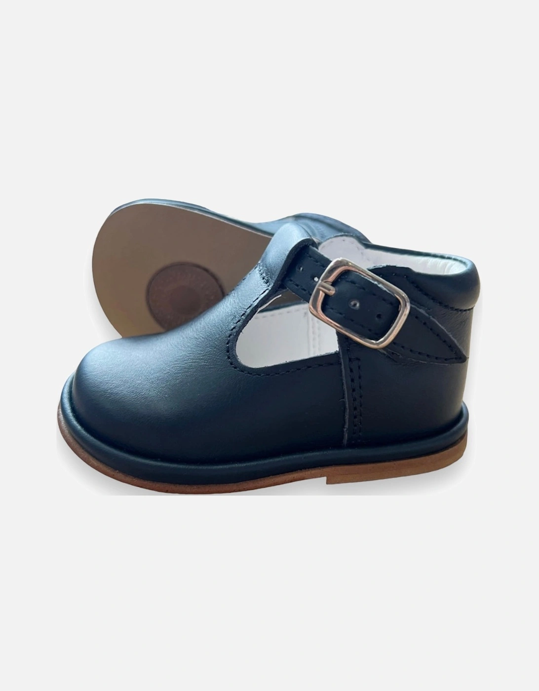 Navy Leather Fernando T-Bar Shoes, 4 of 3