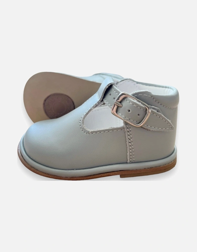 Grey Leather Fernando T-Bar Shoes