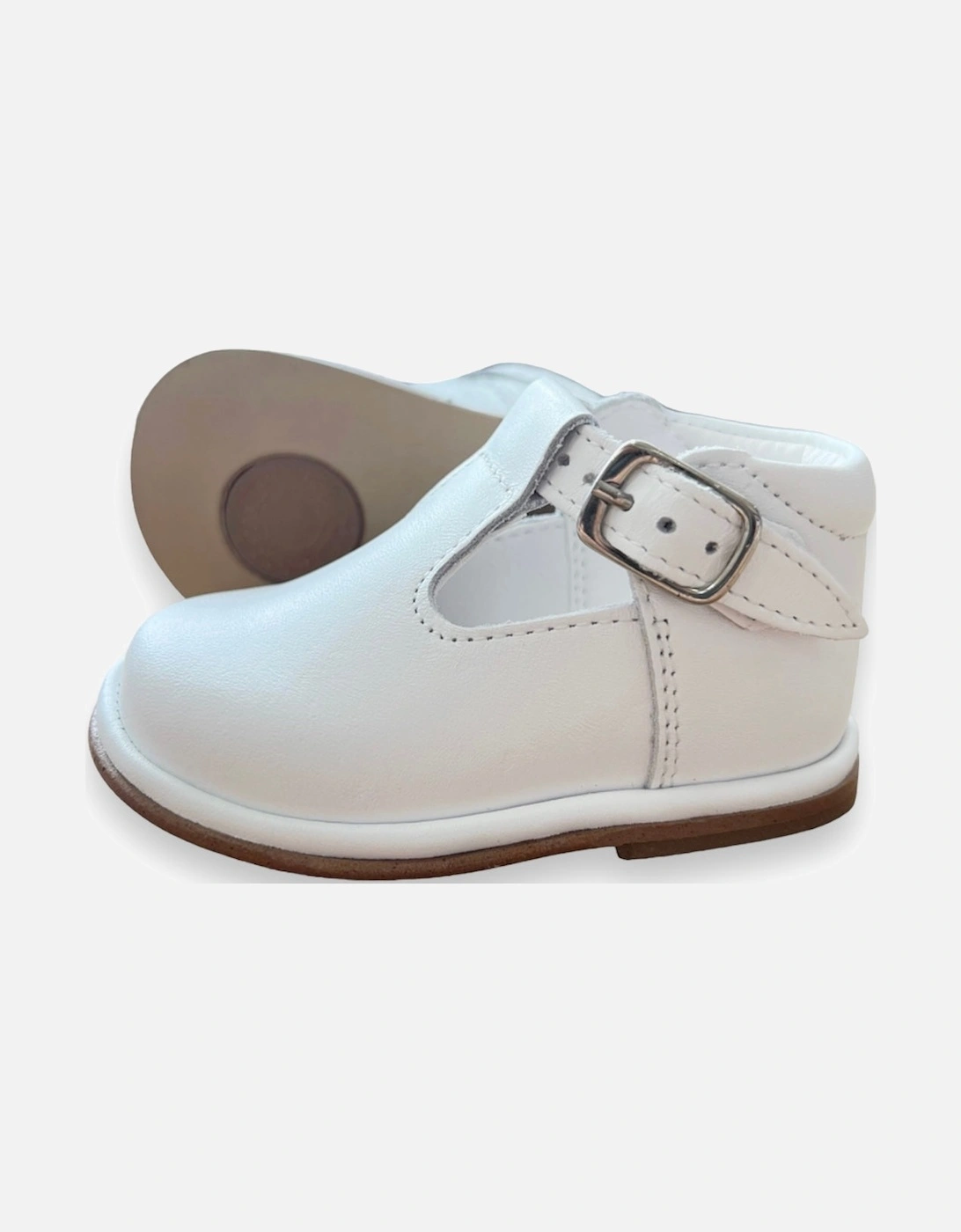 White Leather Fernando T-Bar Shoes, 4 of 3