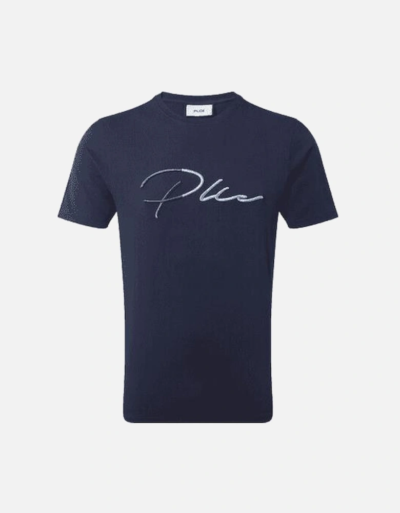 Tino Cotton Embroidered Signature Navy T-Shirt