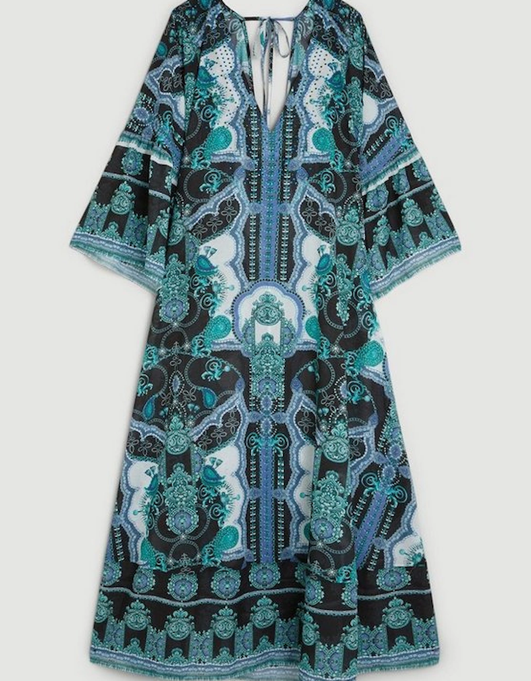 Embellished Mirrored Print Kimono Sleeve Maxi Dress