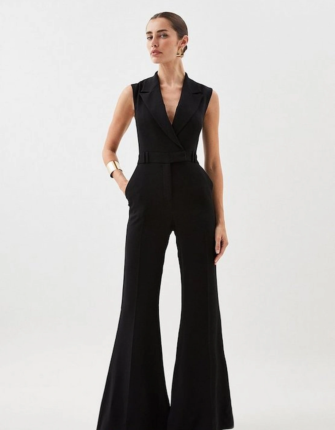 Compact Stretch Viscose Flared Jumpsuit, 5 of 4