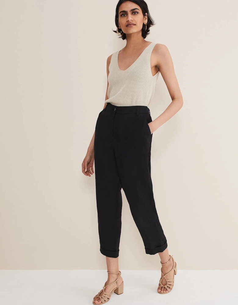 Klarra Black Linen Tapered Trousers