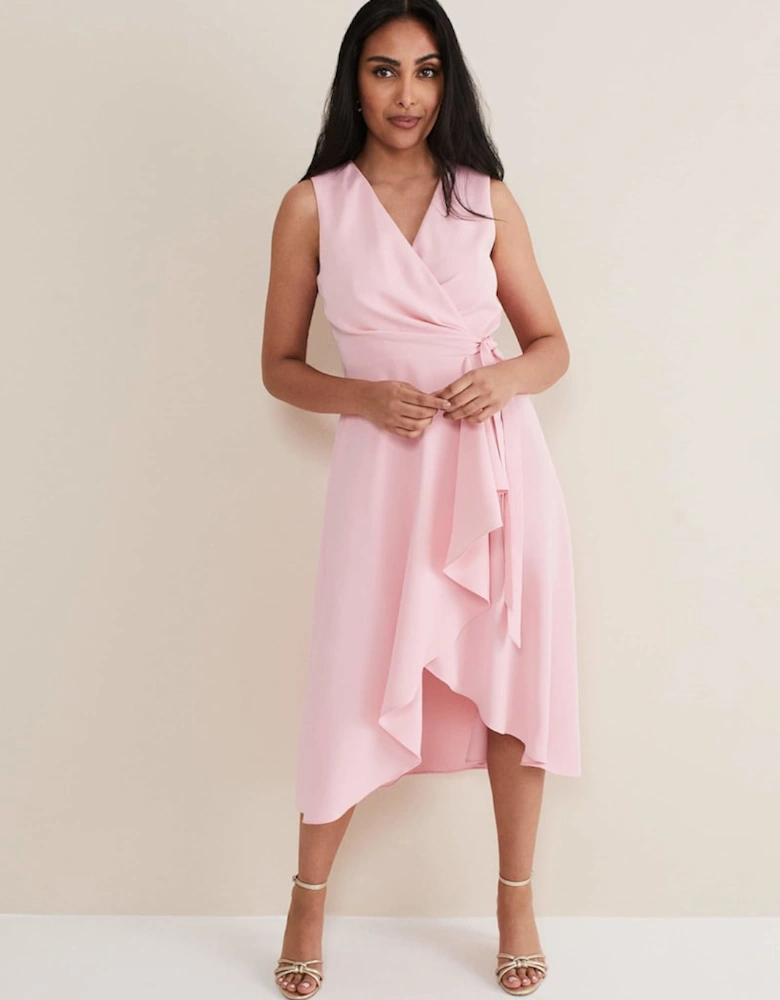 Petite Julissa Sleeveless Ruffle Wrap Midi Dress