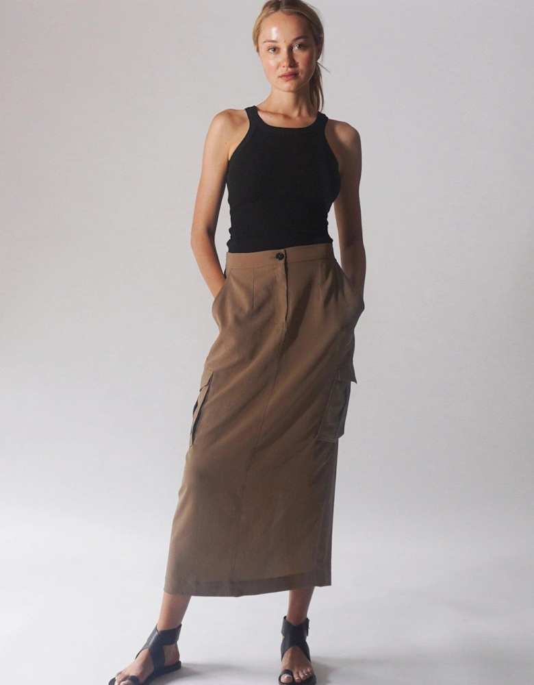 Utility Cargo Maxi Skirt - Brown