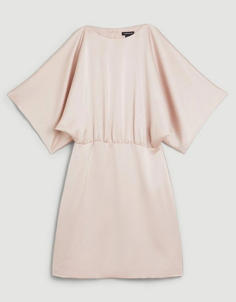 Satin Back Crepe Angel Sleeve Mini Dress