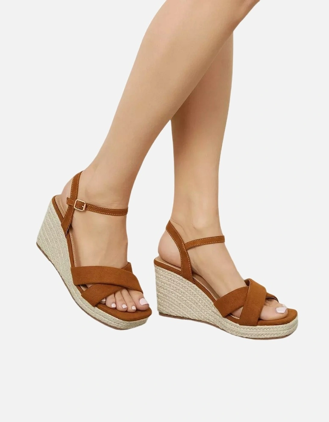 Womens/Ladies Crossover Strap Wide Wedge, 2 of 1