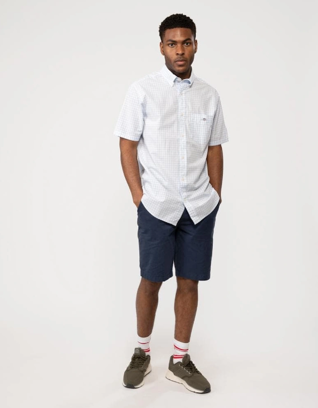 Mens Regular Fit Short Sleeve Poplin Gingham Shirt