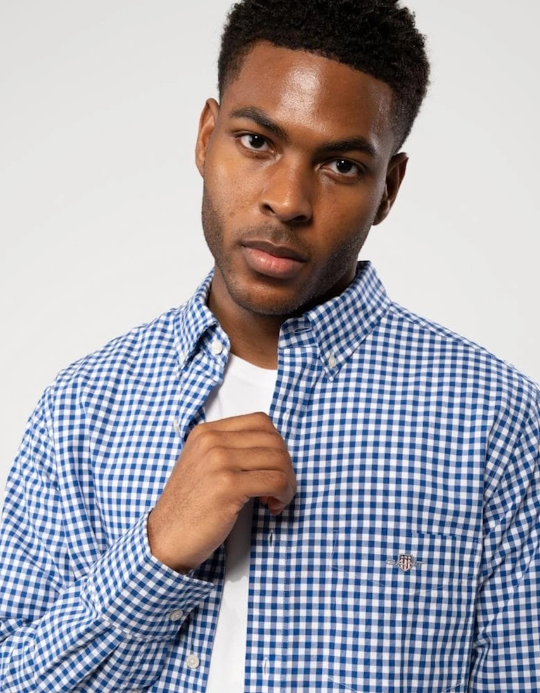 Mens Regular Fit Long Sleeve Poplin Gingham Shirt