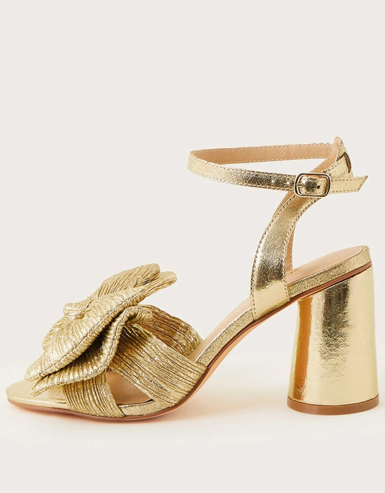 Metallic Gold Bow Block Heel Sandal