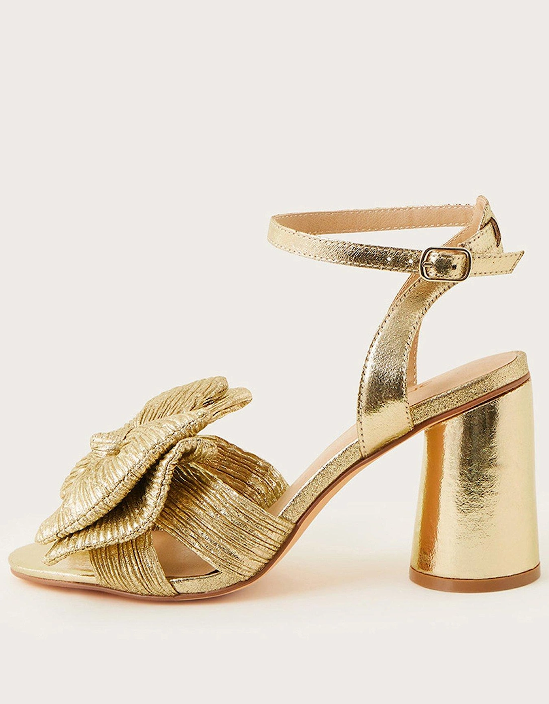 Metallic Gold Bow Block Heel Sandal, 2 of 1