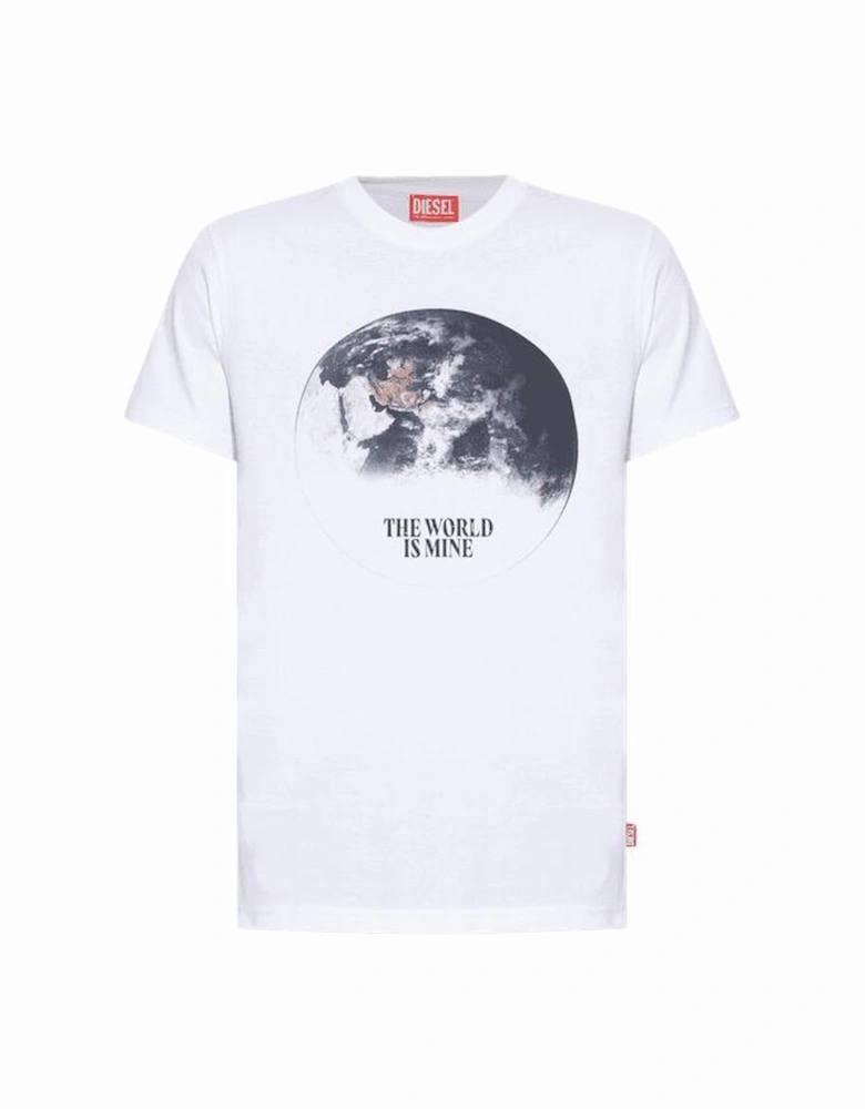 T-Diegor Cotton Planet Earth Print White T-Shirt