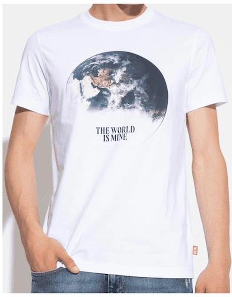 T-Diegor Cotton Planet Earth Print White T-Shirt