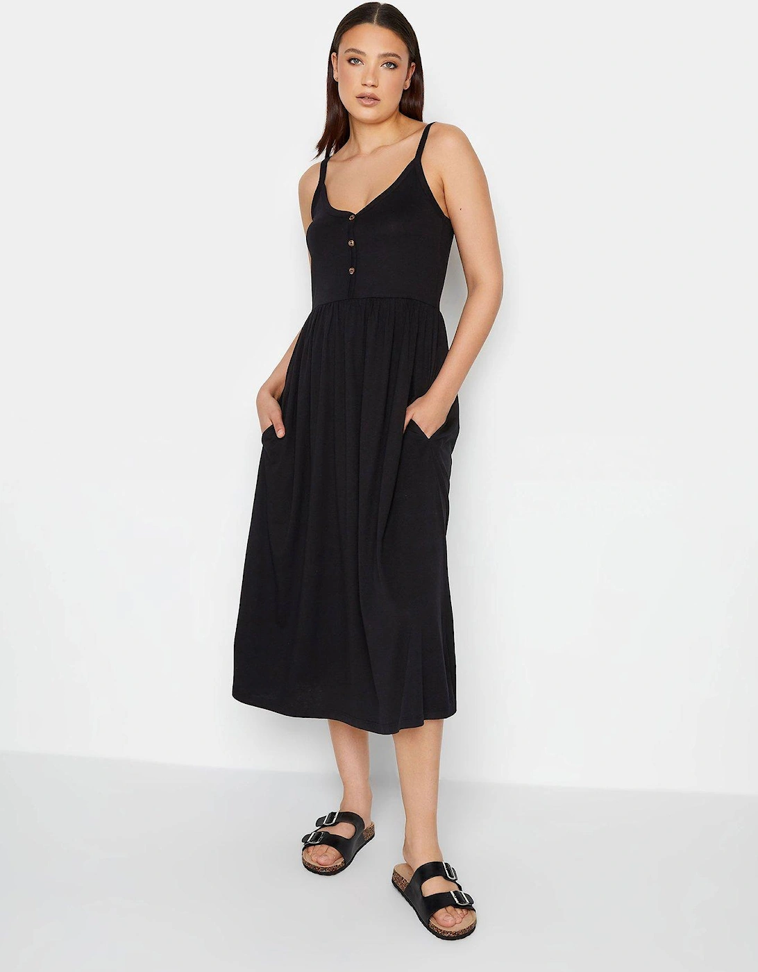 Black Button Through Cami Dress With Pockets, 2 of 1
