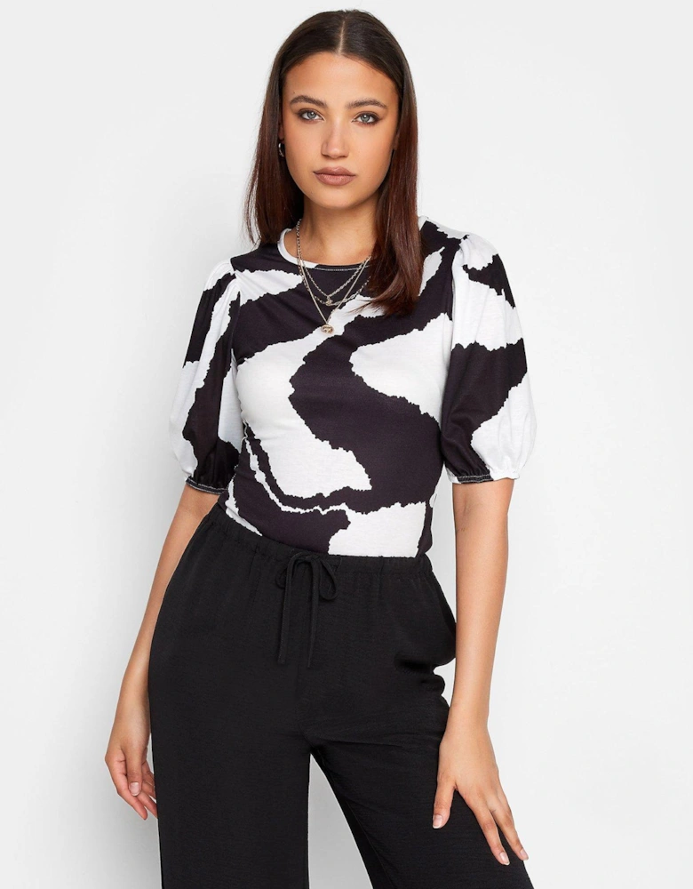 Abstract Print Puff Sleeve Top
