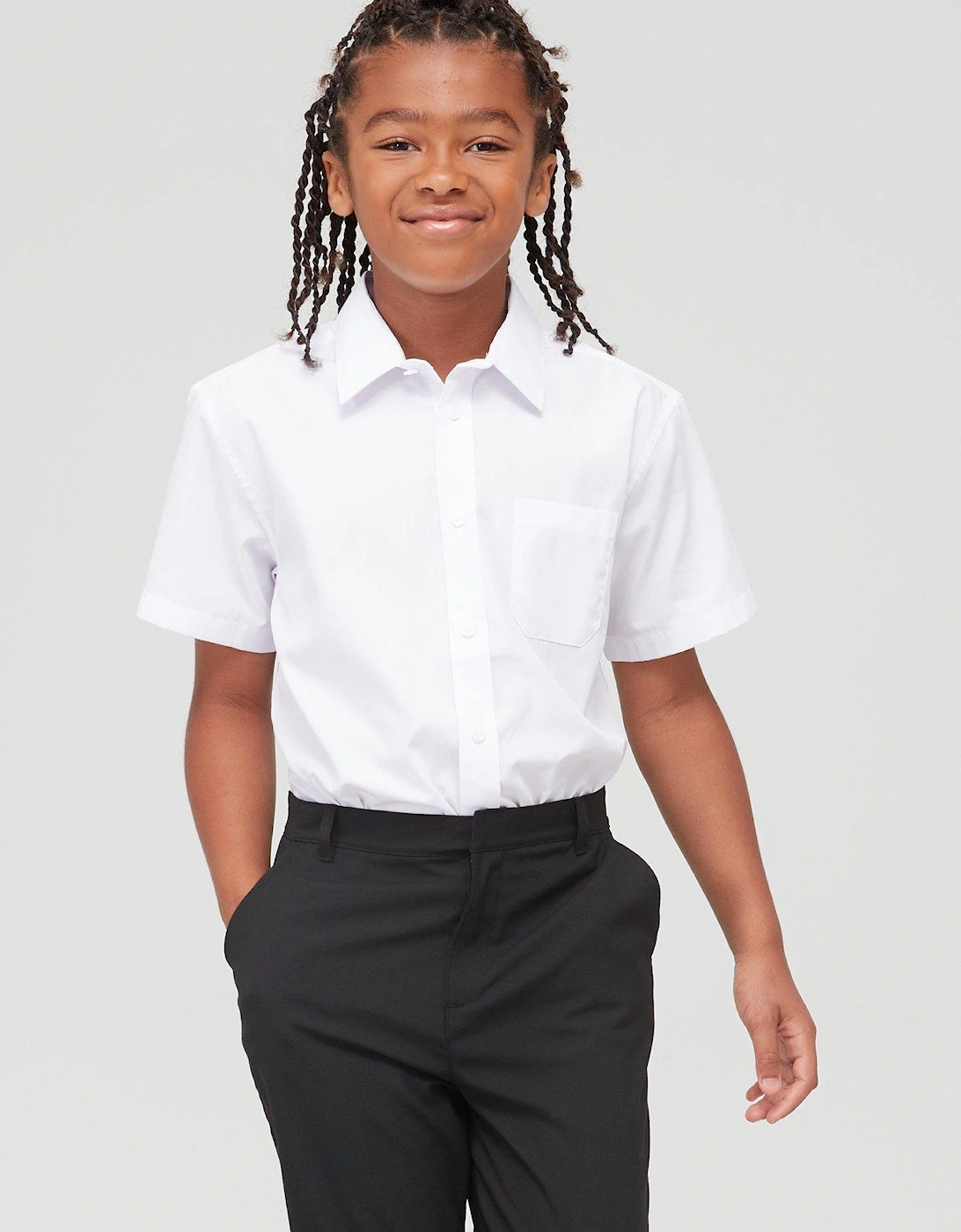 Boys 3 Pack Short Sleeve School Shirts - White, 2 of 1