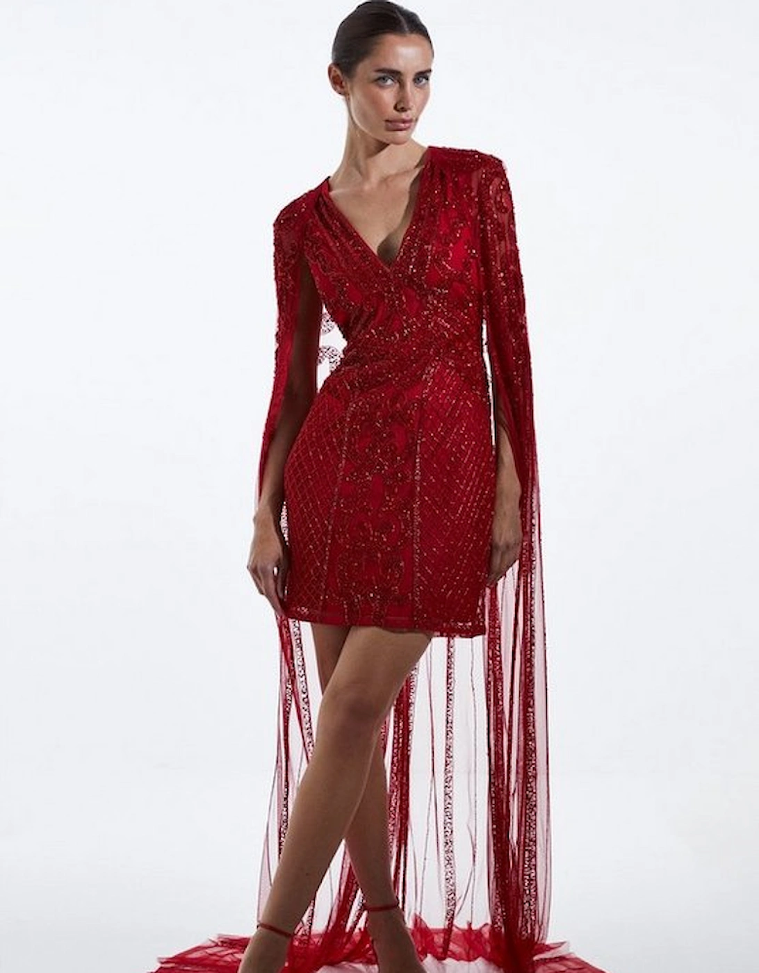 Embellished Mini Dress With Cape, 8 of 7