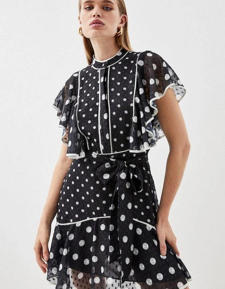 Mixed Dot Ruffle Georgette Mini Dress