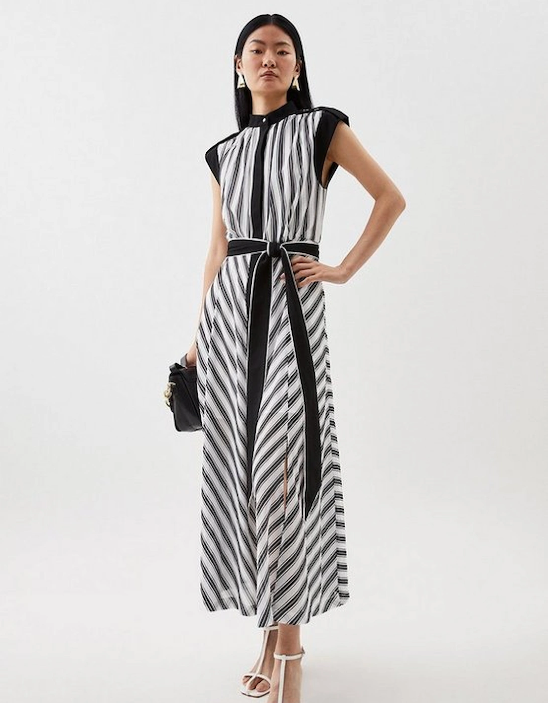 Military Striped Belted Woven Midi Dress, 5 of 4