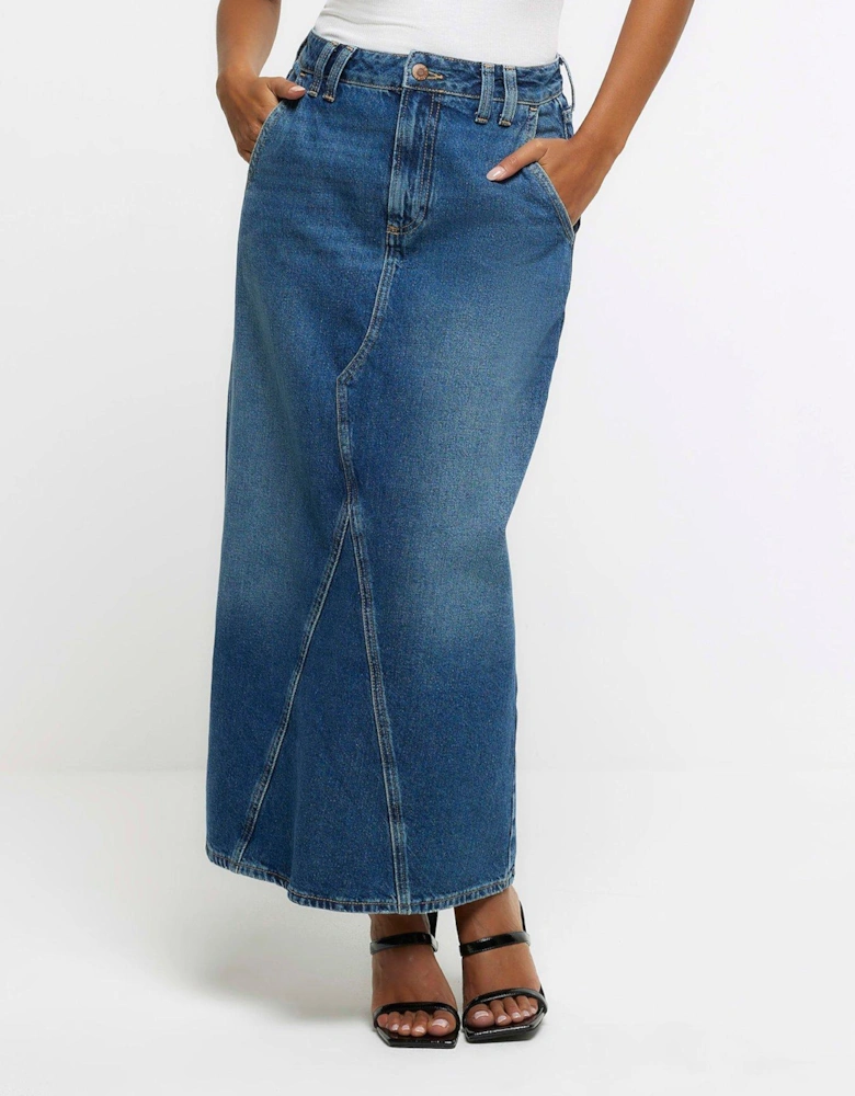 Petite Denim Seam Detail Maxi Skirt - Blue
