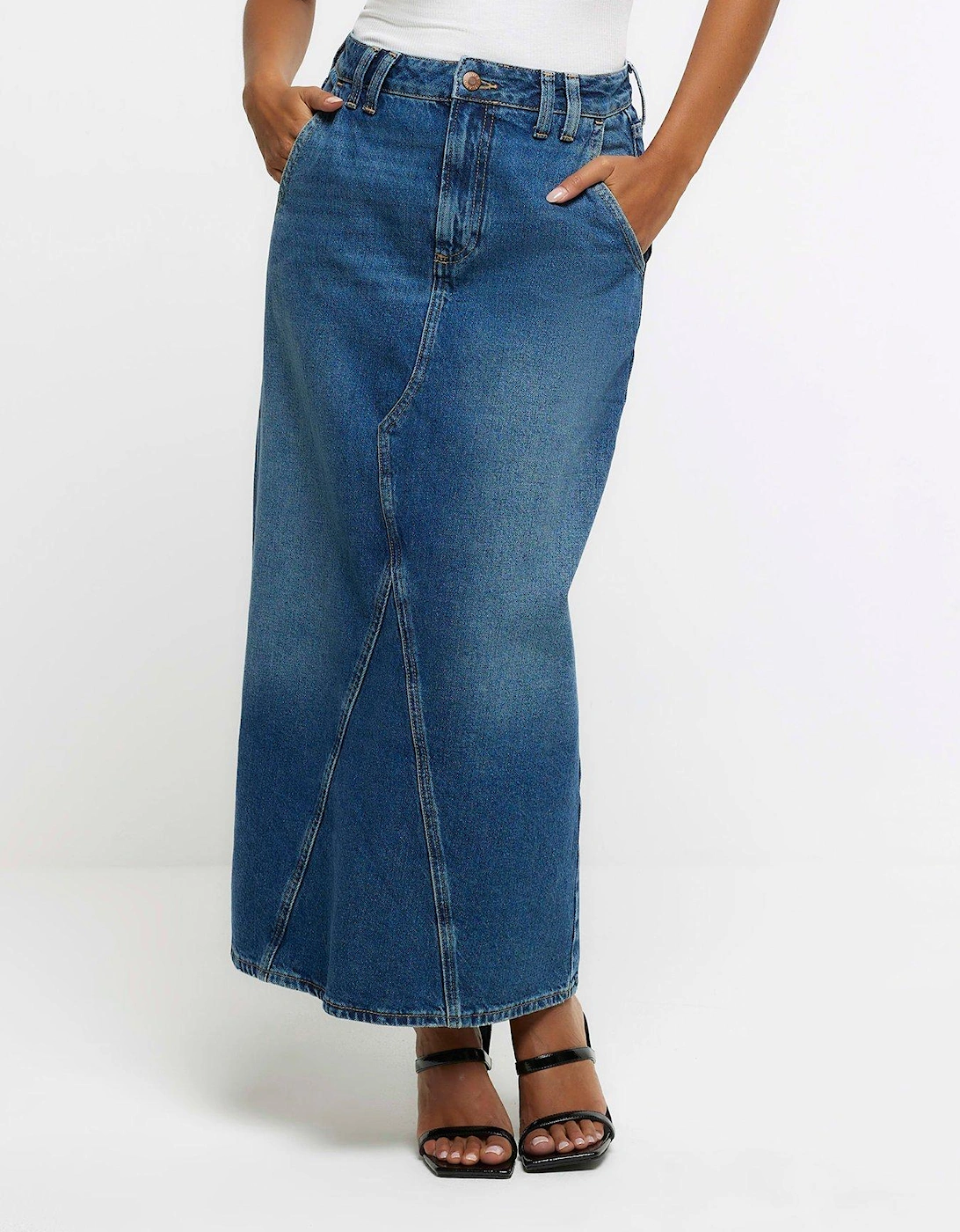 Petite Denim Seam Detail Maxi Skirt - Blue, 6 of 5