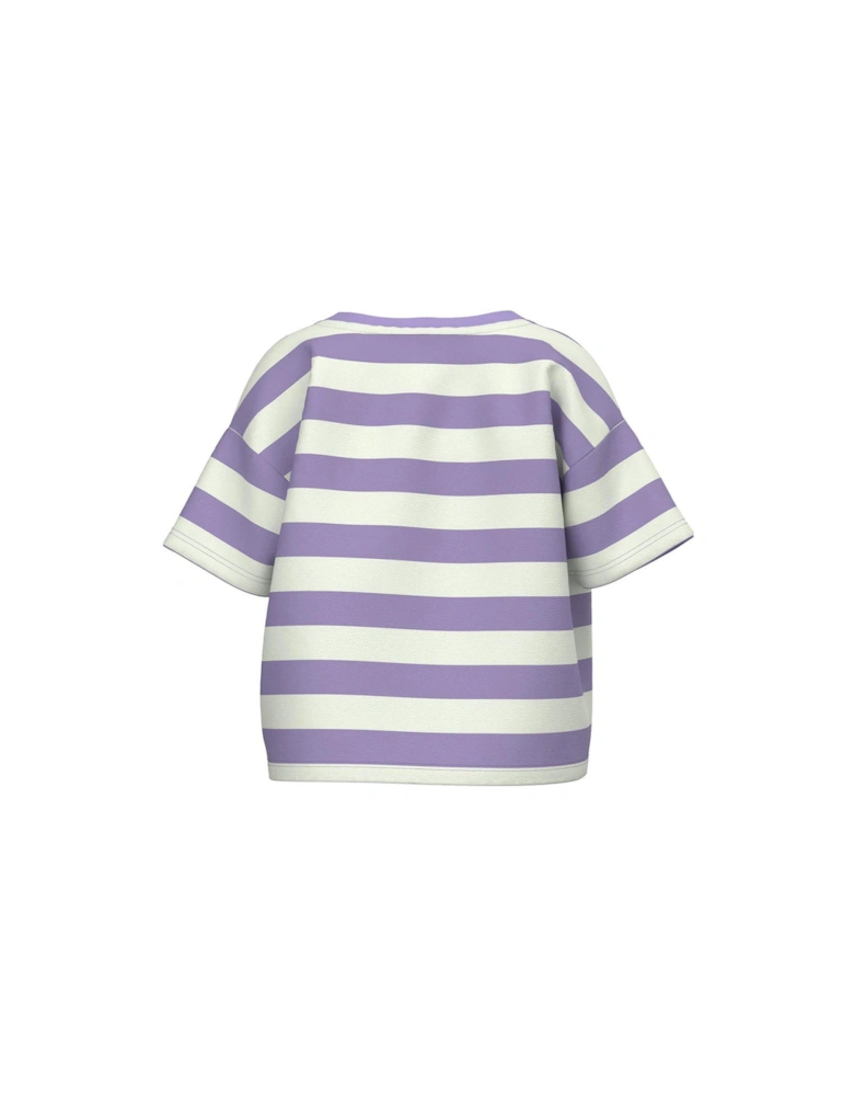 Mini Girls Stripe Boxy Short Sleeve Tshirt - Sand Verbena