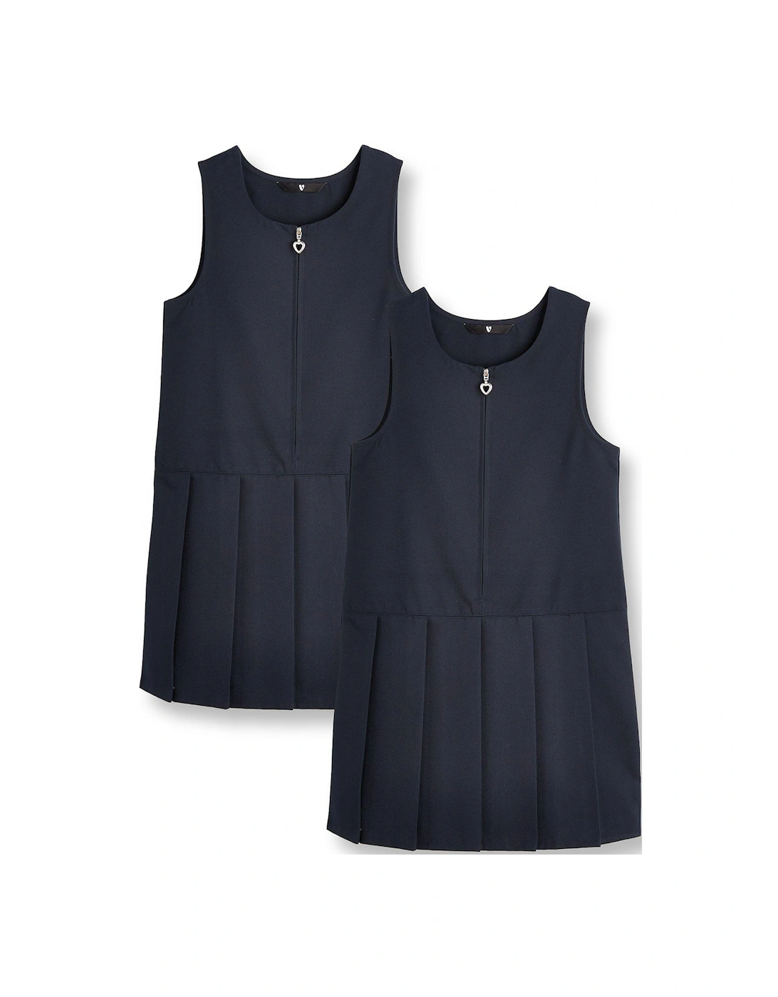 Girls 2 Pack Pleat Pinafore Water-Repellent School Dresses - Navy, 6 of 5