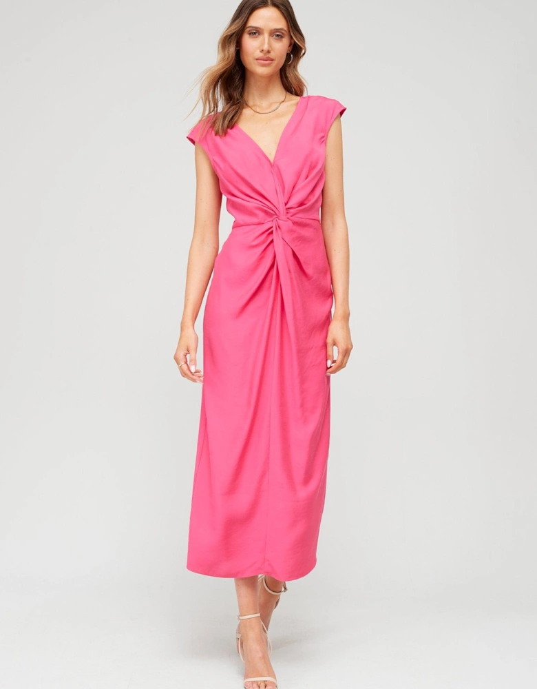 Twist Front Midaxi Dress - Pink