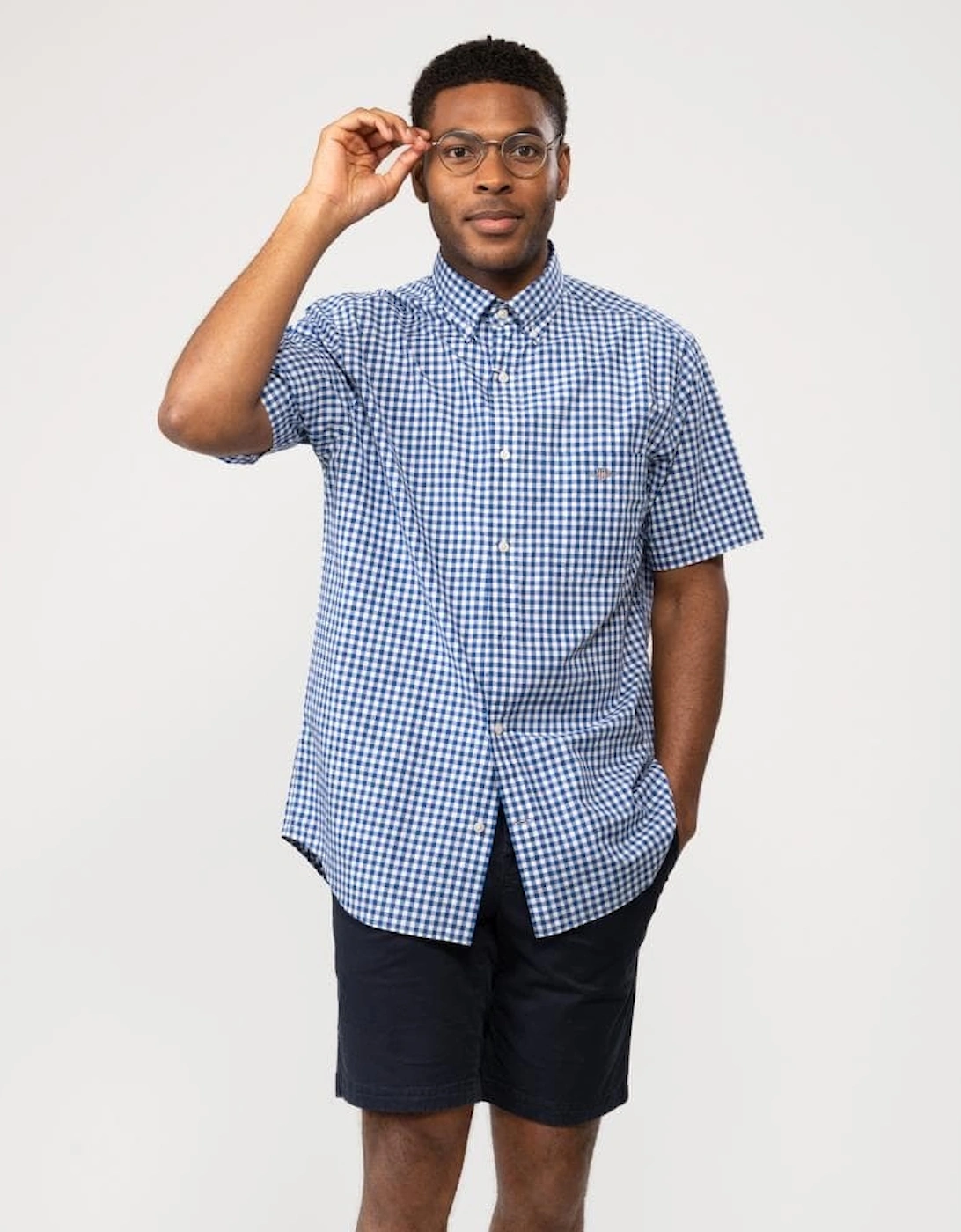 Mens Regular Fit Short Sleeve Poplin Gingham Shirt