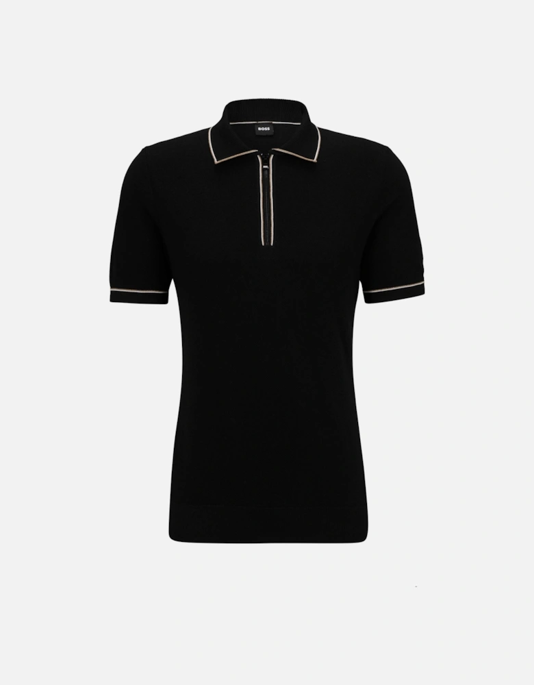 Boss Oleonardo Half Zip Knitted Polo Shirt Black