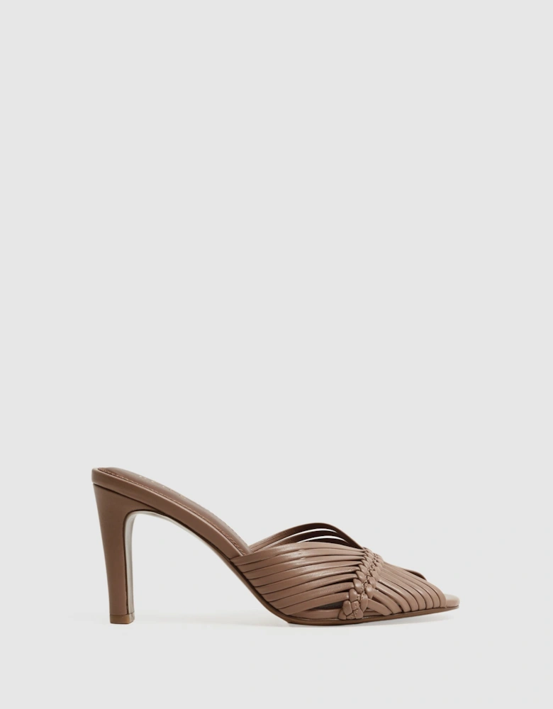 Leather Woven Heeled Mules