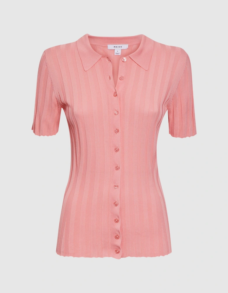 Fitted Striped Button Through T-Shirt