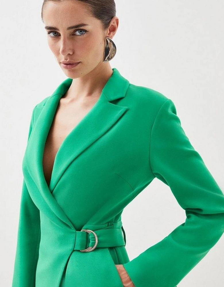 Compact Stretch Tailored Tie Detail Blazer Playsuit