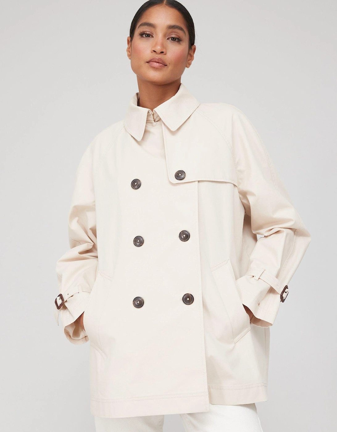Peached Cotton Short Trench Coat - Beige, 7 of 6