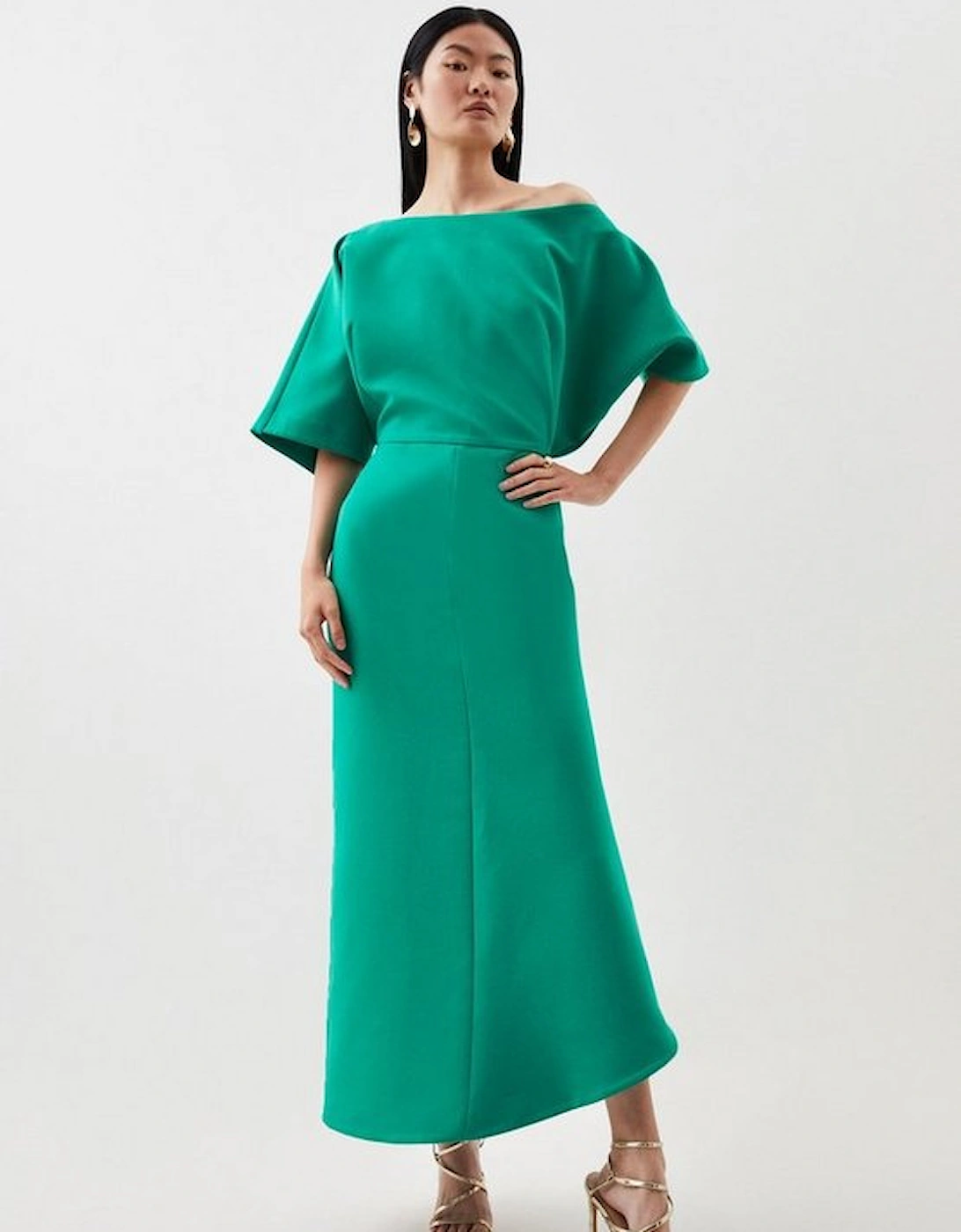 Clean Tailored Off Shoulder Short Sleeve Midi Dress, 5 of 4