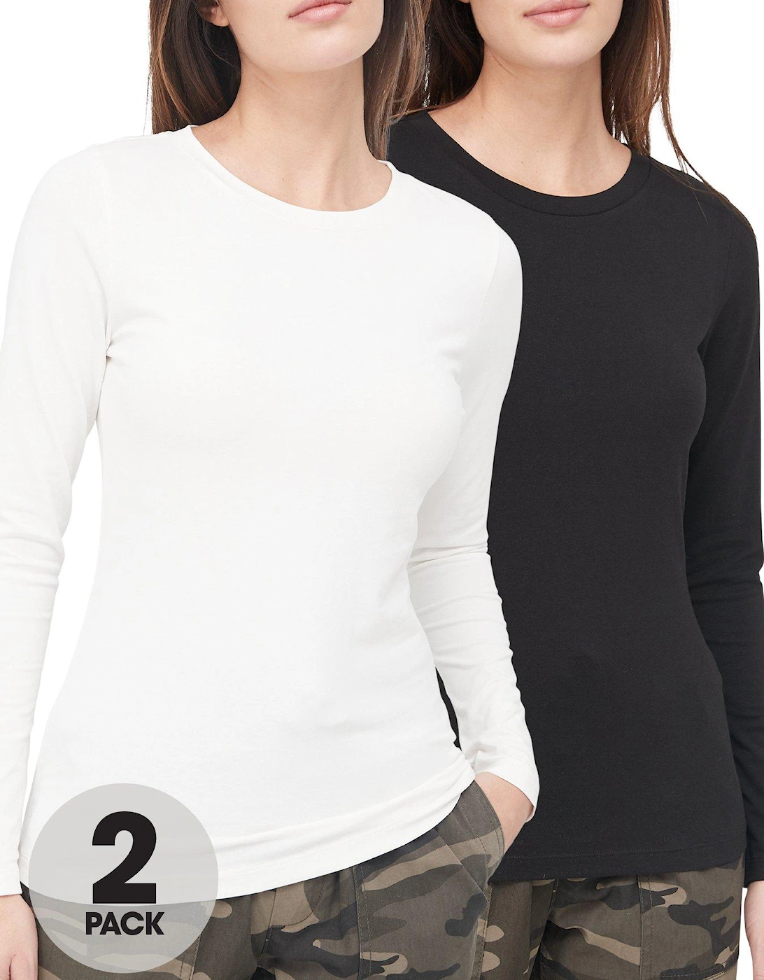 2 Pack Long Sleeve Stretch Top - Black/White, 2 of 1