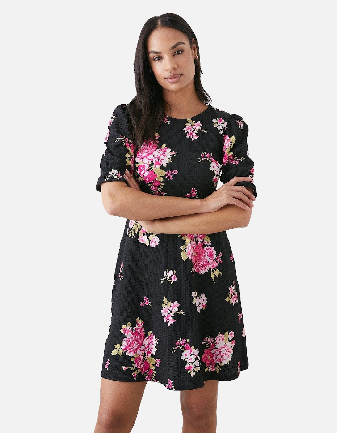 Womens/Ladies Spaced Floral Mini Dress, 2 of 1