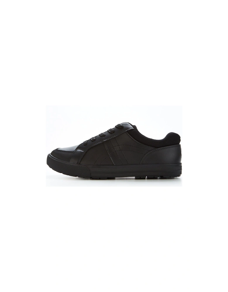 Boys Leather Lace Up School Trainers - Black