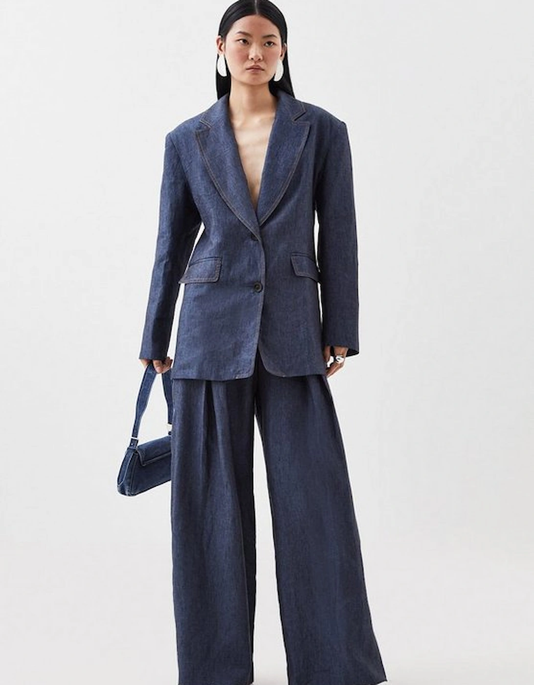 Indigo Linen Single Breasted Tailored Jacket