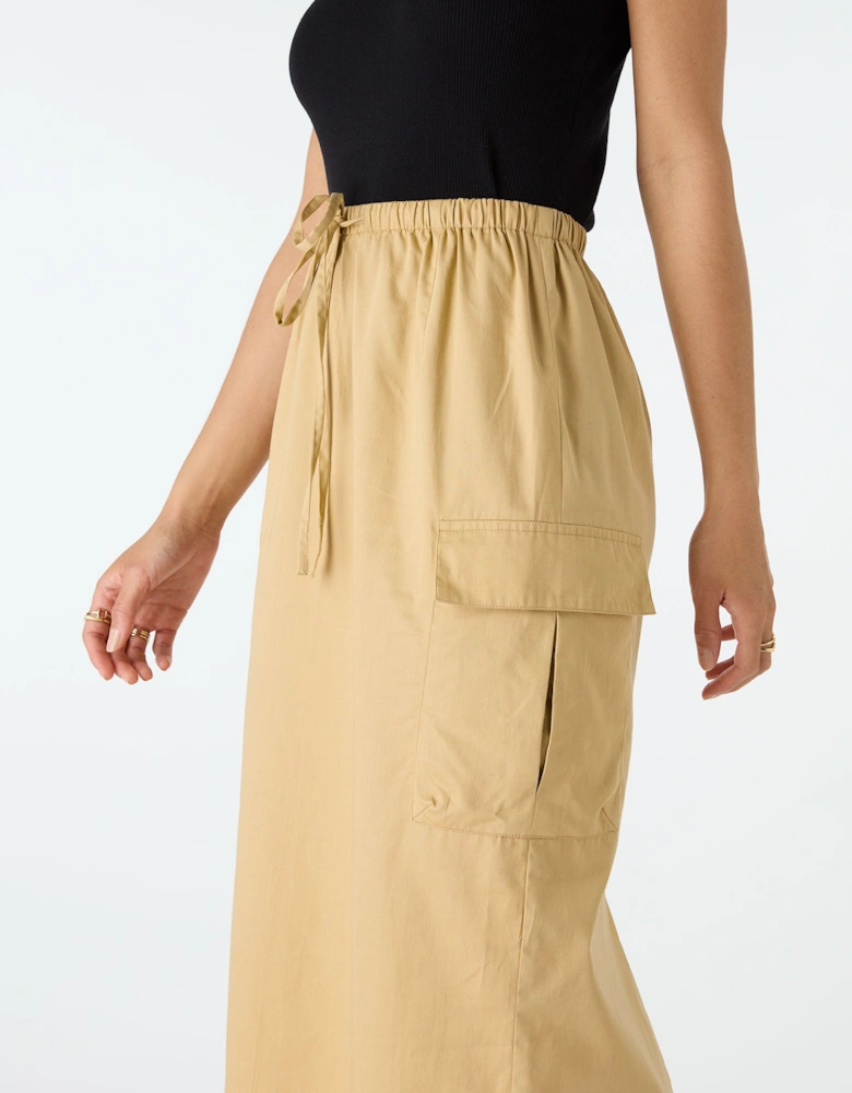 Indigo Cargo Midi Skirt in Beige