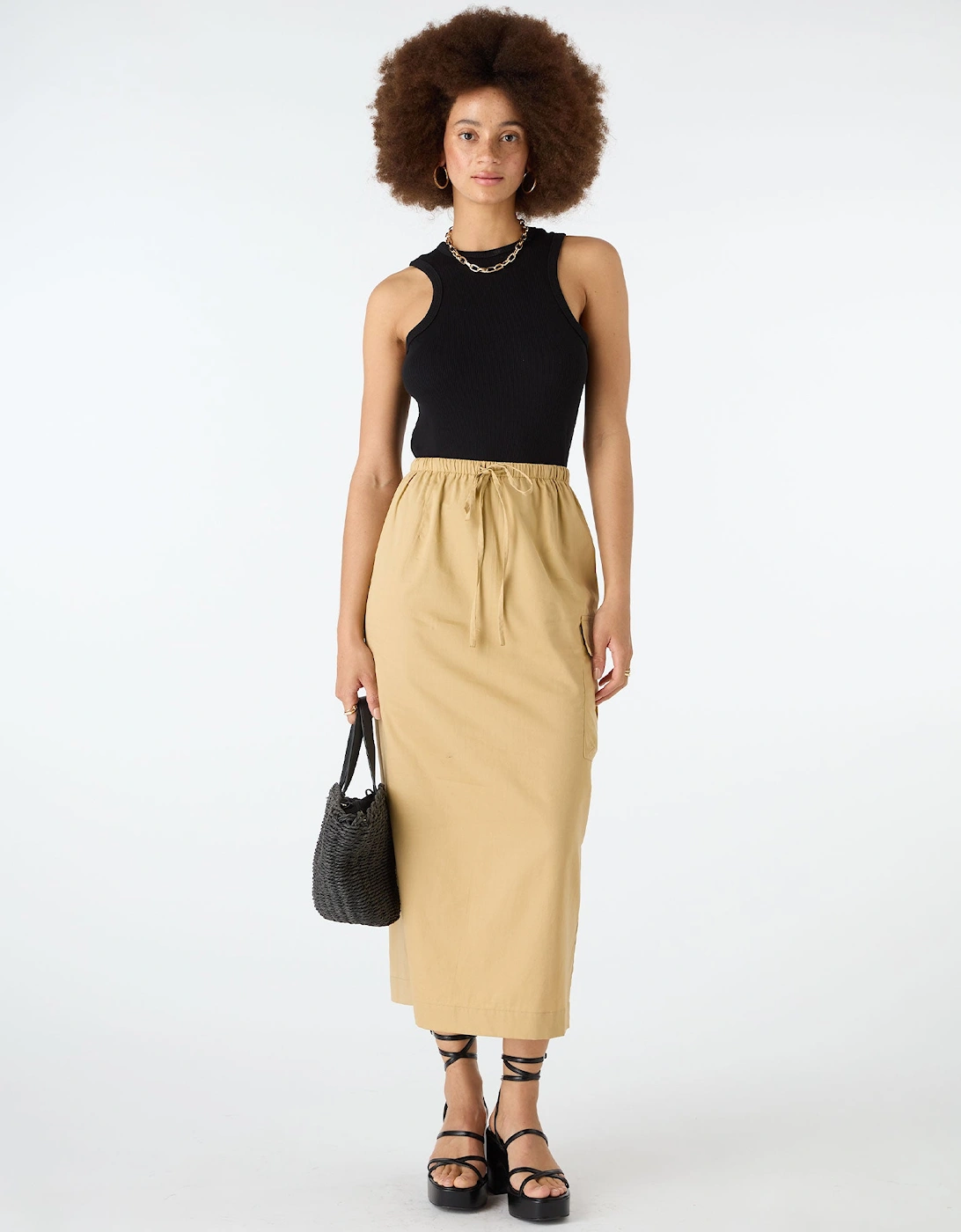 Indigo Cargo Midi Skirt in Beige, 8 of 7