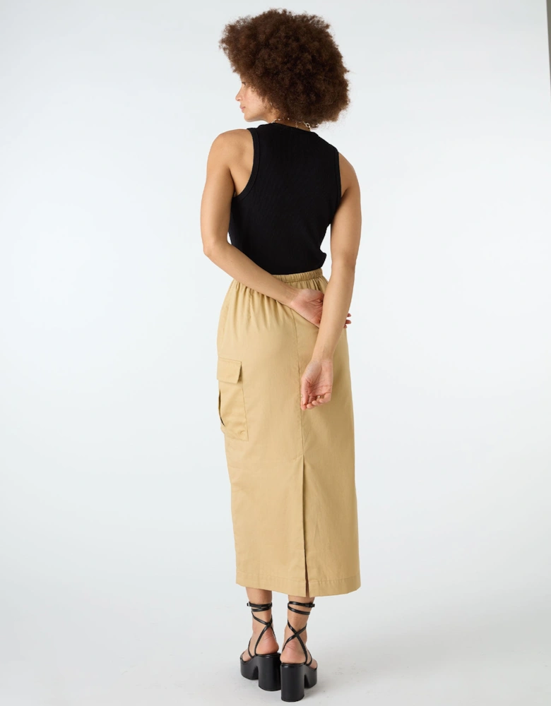 Indigo Cargo Midi Skirt in Beige