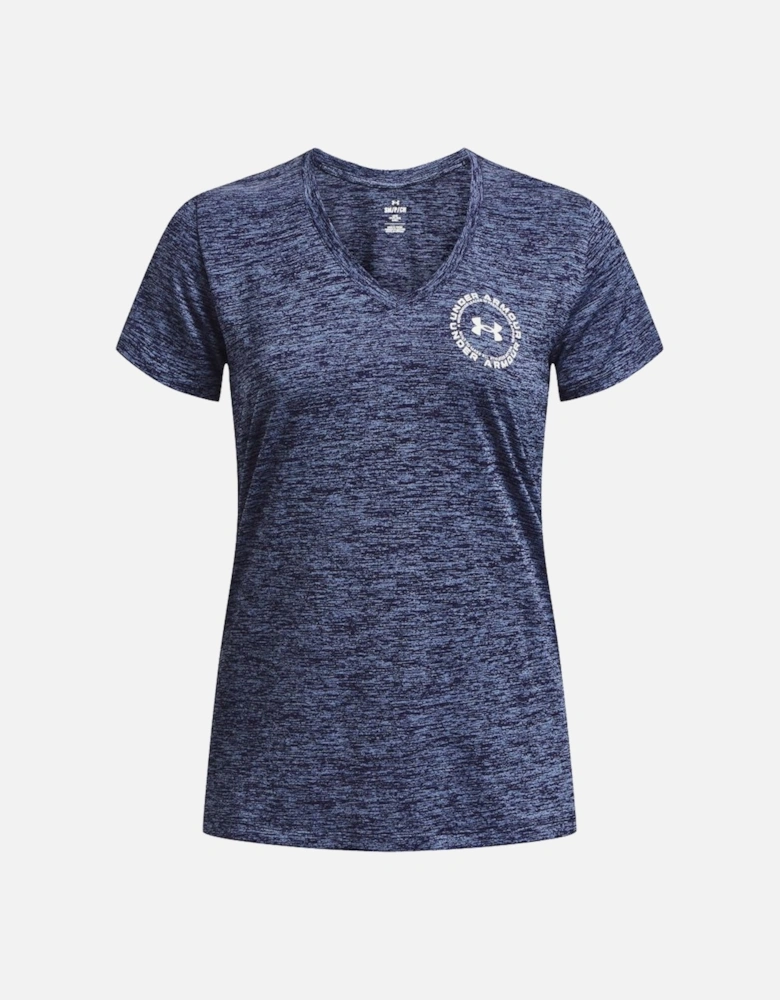 Womens Tech Twist Crest V-Neck T-Shirt