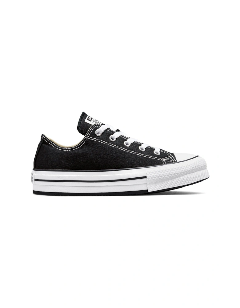 Junior Girls Eva Lift Canvas Platform Ox Trainers - Black - Black/White