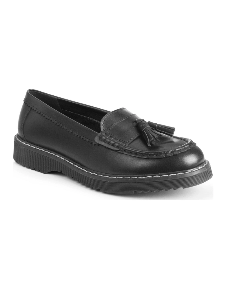 Infinity Girls Chunky Sole Black Leather Loafer School Shoes