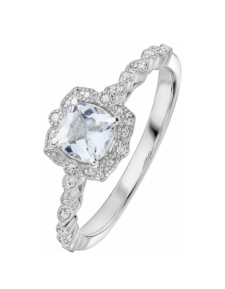 Arrosa 9ct White Gold Aquamarine & Diamond Ring