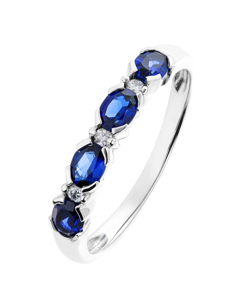 9ct White Gold Created Sapphire & Diamond Half Eternity Ring